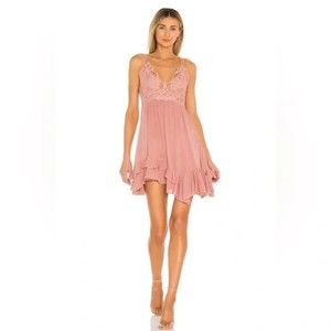 Free People NWT Adella Slip Dress FP One Mini Boho Sleeveless Lace Rose XS New